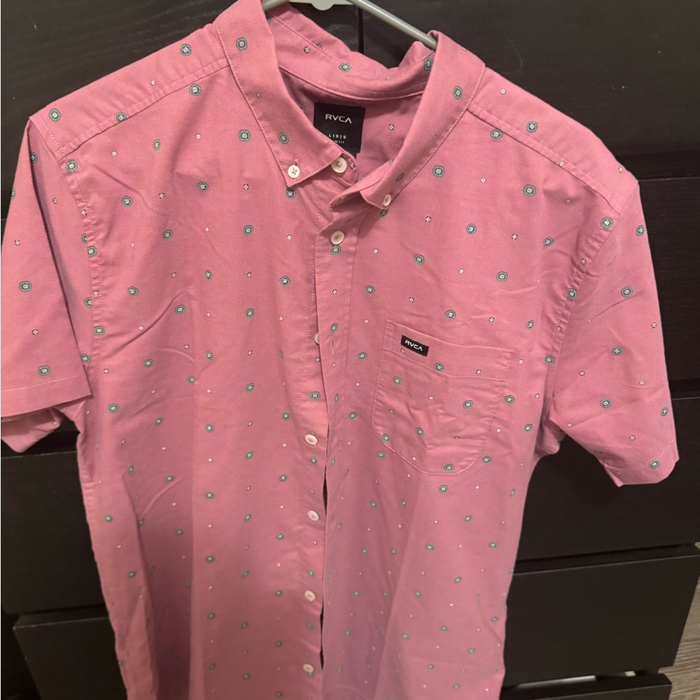 RVCA Pink and Blue Casual Button Down Shirt